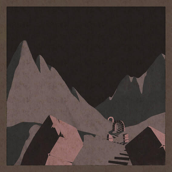 Digital illustration, shows a winding path disappearing into the distance with mountains. There are stone arches in various states of decay along the path.