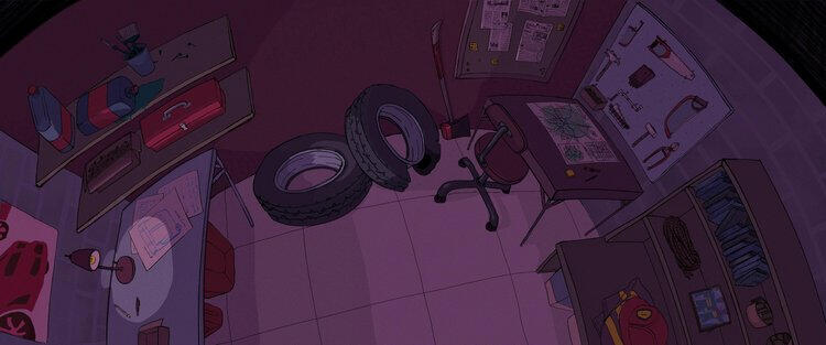 A basement with both firefighter regalia, maps, and arson materials.